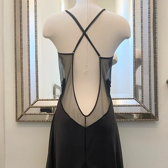 🌺SOLD🌺 Y2K Frederick’s of Hollywood Silky Sheer Black Maxi Gown Slip Dress - Picture 4 of 10